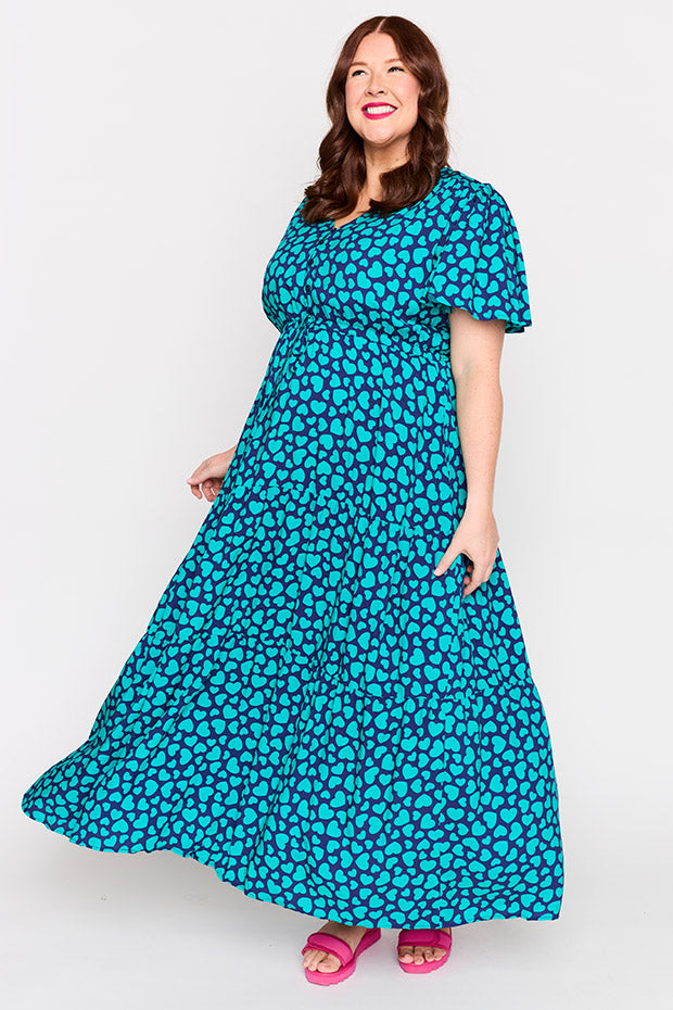 Alexia Teal Hearts Dress โ Teal Hearts maxi dress