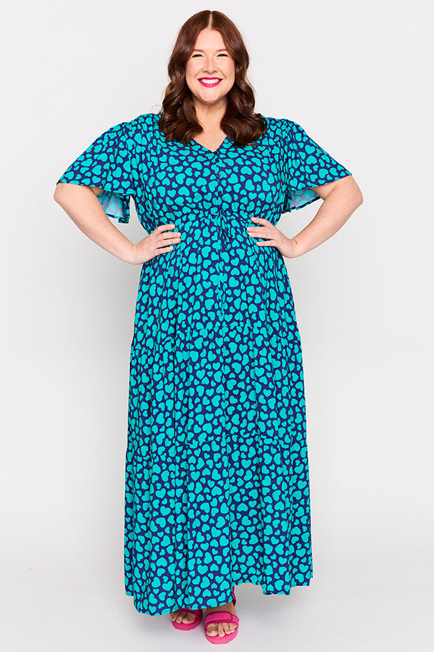 Alexia Teal Hearts Dress โ Teal Hearts maxi dress