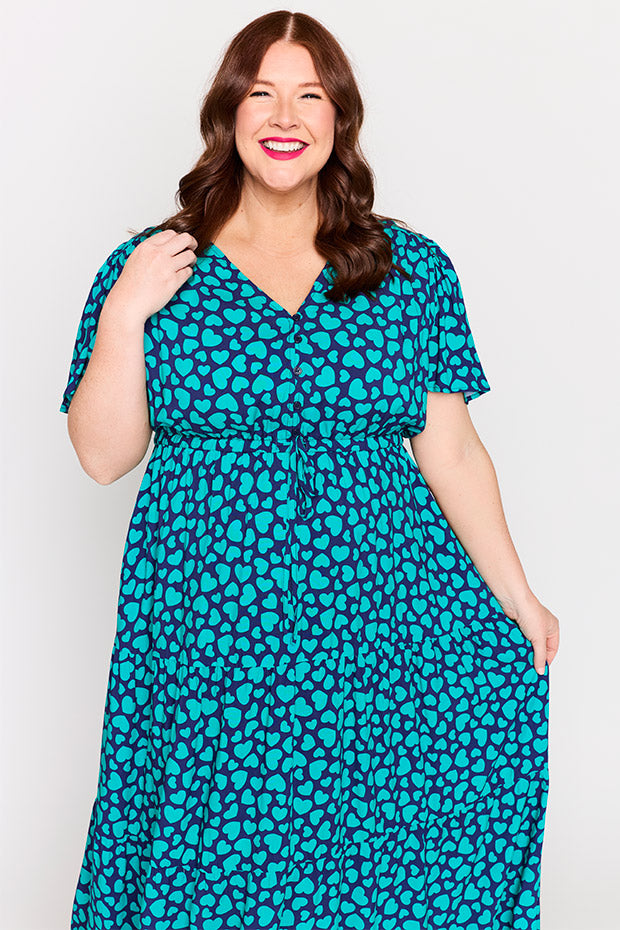Alexia Teal Hearts Dress โ Teal Hearts maxi dress