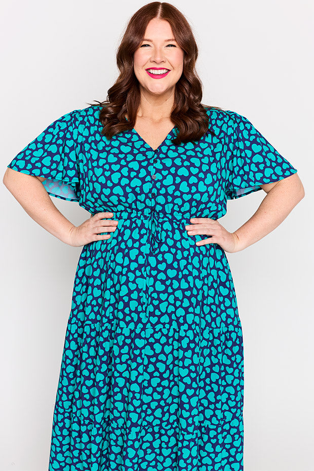 Alexia Teal Hearts Dress โ Teal Hearts maxi dress