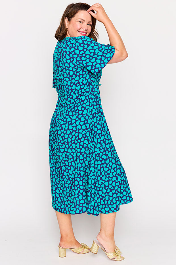 Michelle Teal Hearts Dress โ Teal Hearts midi dress