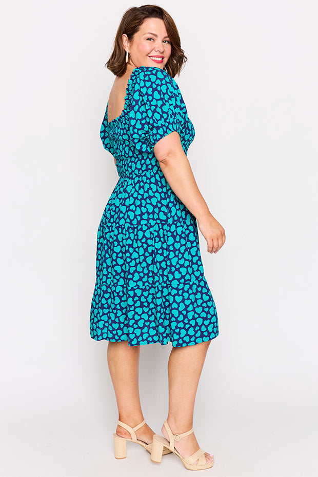 Nyla Teal Hearts Dress โ Teal Hearts knee length dress