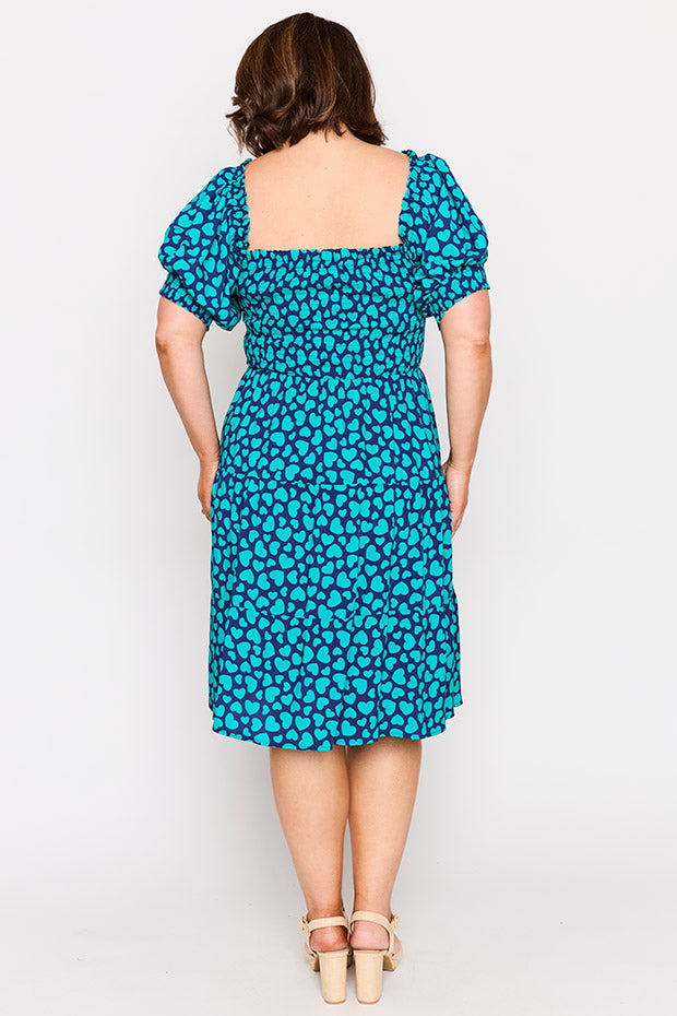 Nyla Teal Hearts Dress โ Teal Hearts knee length dress