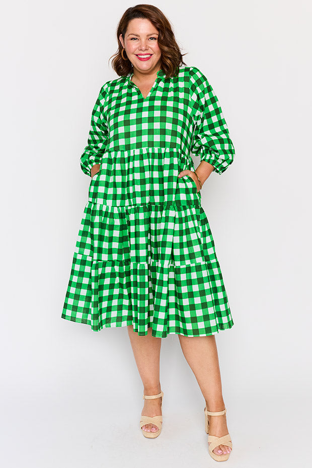 Crystal Apple Gingham Dress โ Apple Gingham midi dress