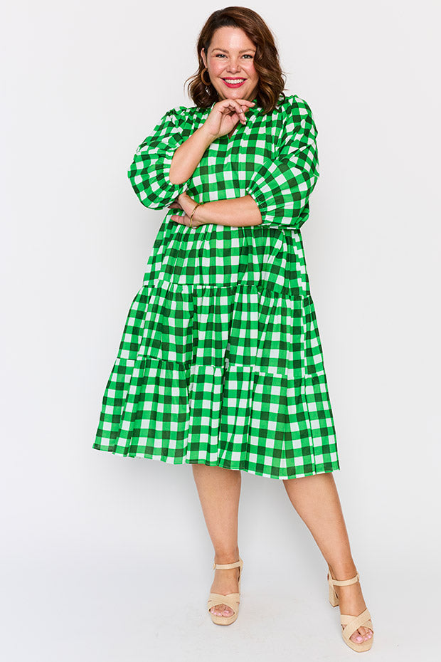Crystal Apple Gingham Dress โ Apple Gingham midi dress