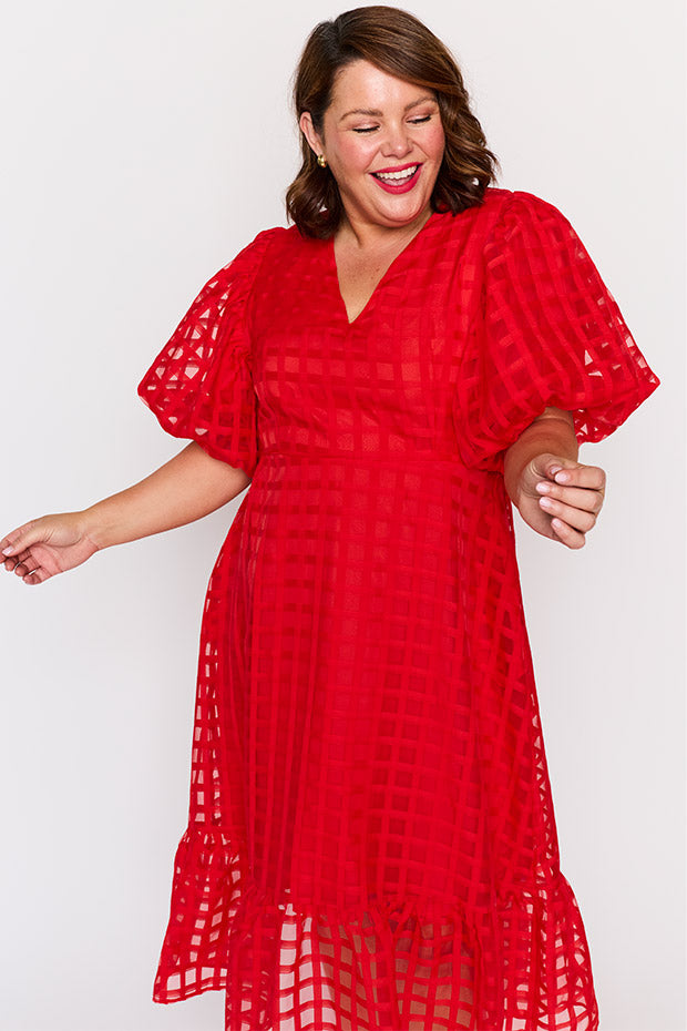 Bobbie Red Dress – Red midi dress
