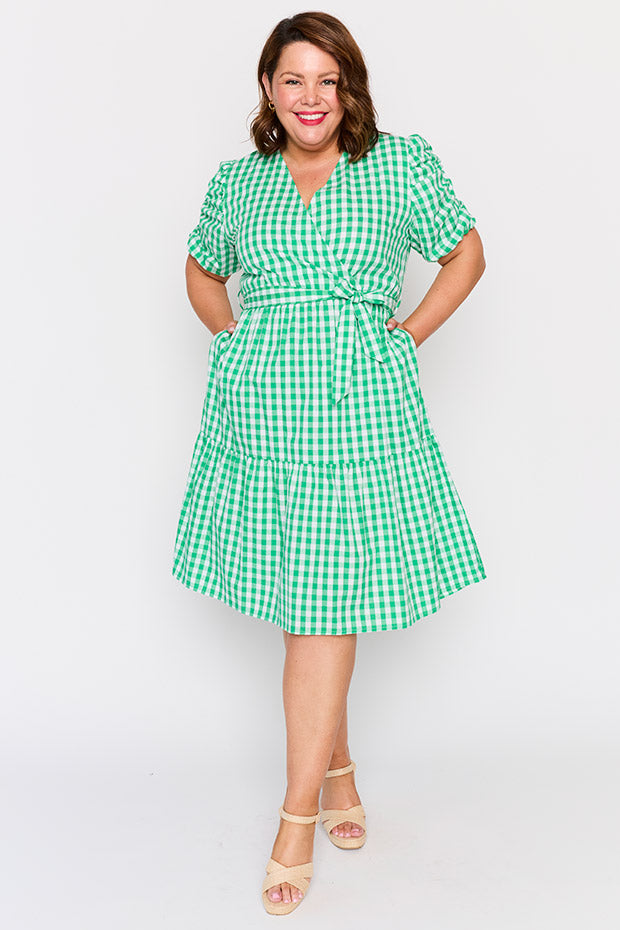 Melbourne Green Gingham Dress – Green Gingham midi dress