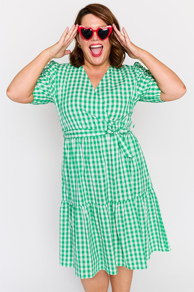 Melbourne Green Gingham Dress โ Green Gingham midi dress