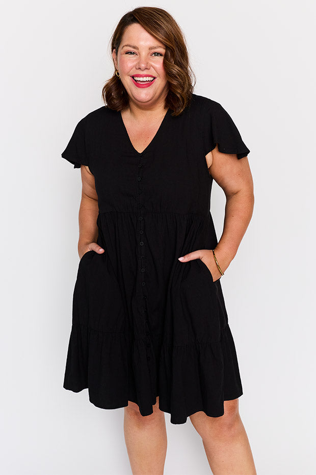 Mikey Black Dress โ Black knee length dress