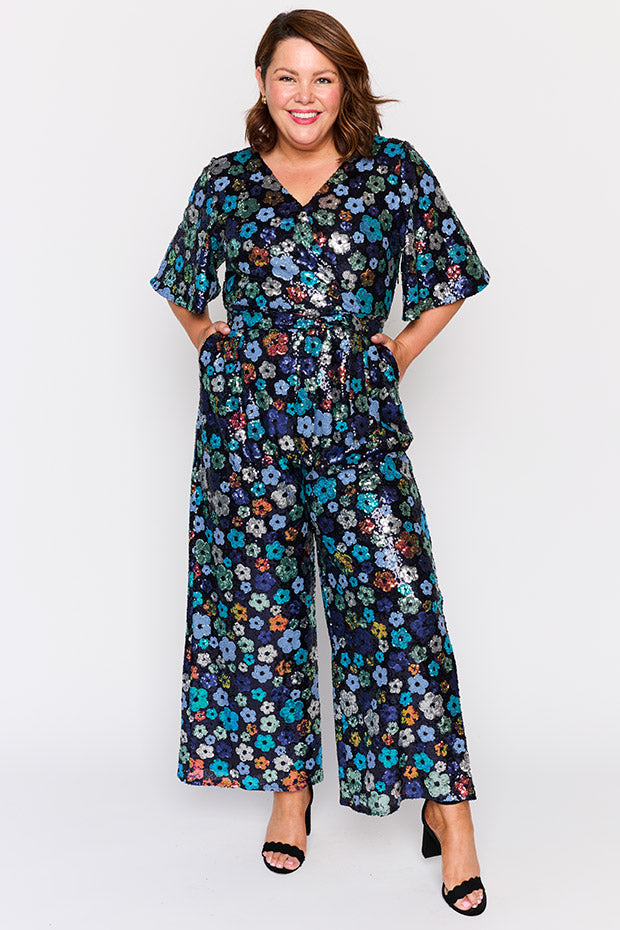 Skyla Ocean Flower Sequin Jumpsuit – Ocean Flower Sequin jumpsuit