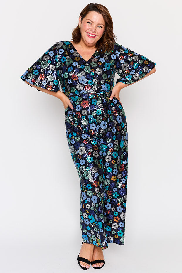 Skyla Ocean Flower Sequin Jumpsuit – Ocean Flower Sequin jumpsuit