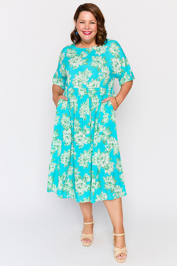 Iconic Teal Magnolia Dress – Teal Magnolia midi dress
