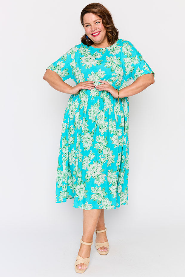 Iconic Teal Magnolia Dress – Teal Magnolia midi dress