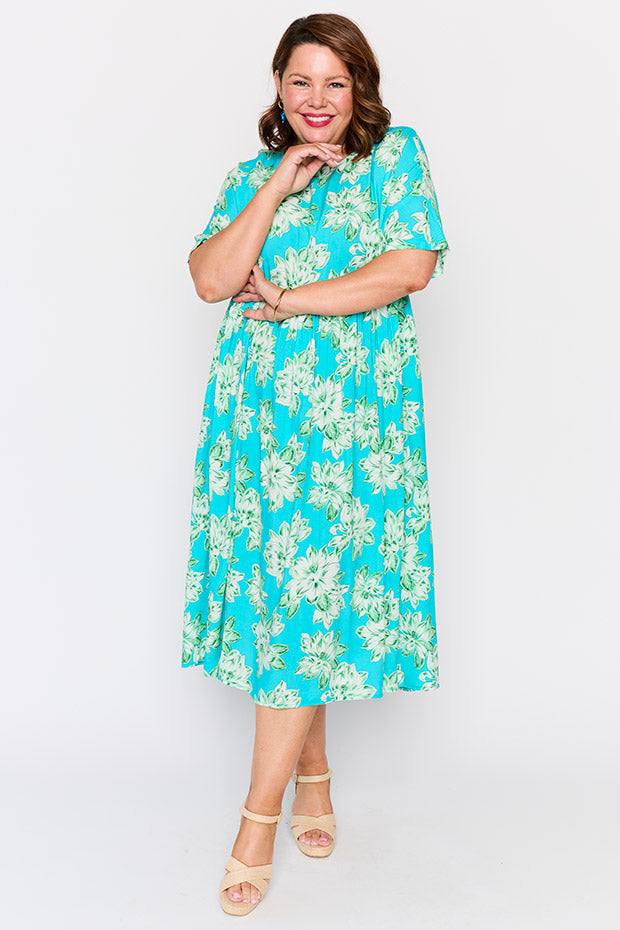 Iconic Teal Magnolia Dress – Teal Magnolia midi dress