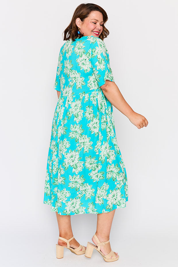 Iconic Teal Magnolia Dress – Teal Magnolia midi dress