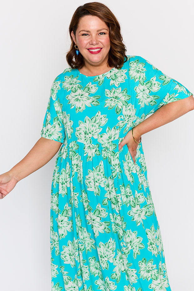 Iconic Teal Magnolia Dress – Teal Magnolia midi dress