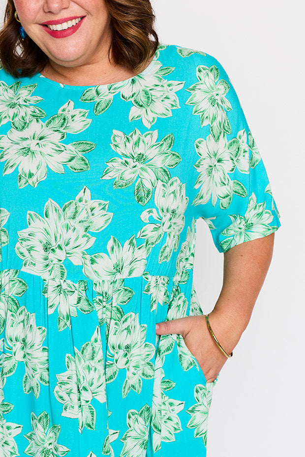Iconic Teal Magnolia Dress – Teal Magnolia midi dress