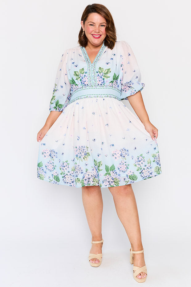 Abbie Hydrangea Sky Dress โ Hydrangea Sky knee length dress
