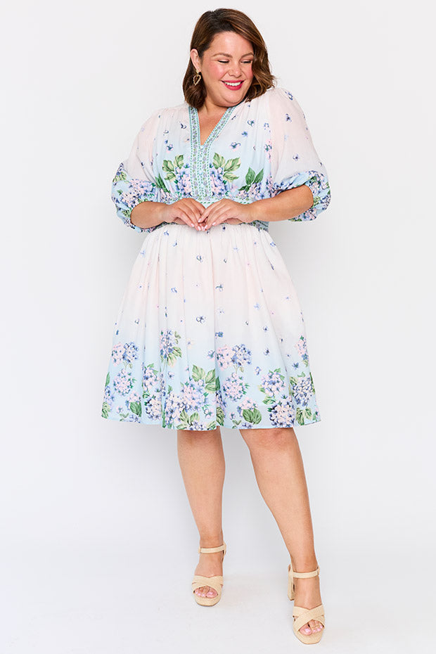 Abbie Hydrangea Sky Dress โ Hydrangea Sky knee length dress
