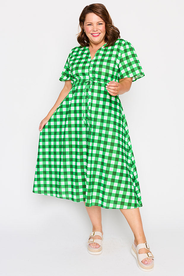 Marley Cotton Apple Gingham Dress โ Apple Gingham midi dress