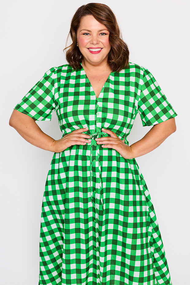 Marley Cotton Apple Gingham Dress โ Apple Gingham midi dress