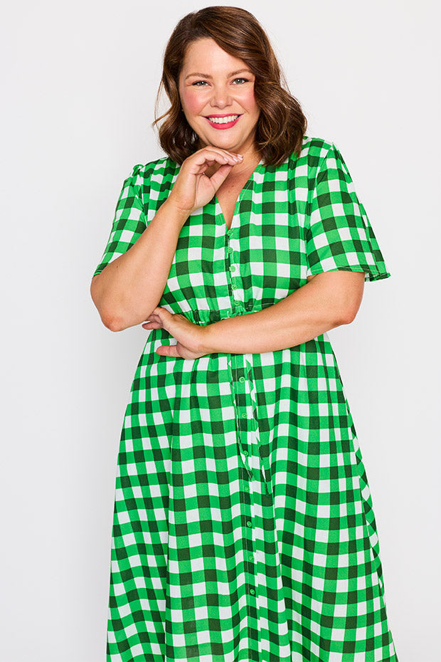 Marley Cotton Apple Gingham Dress โ Apple Gingham midi dress
