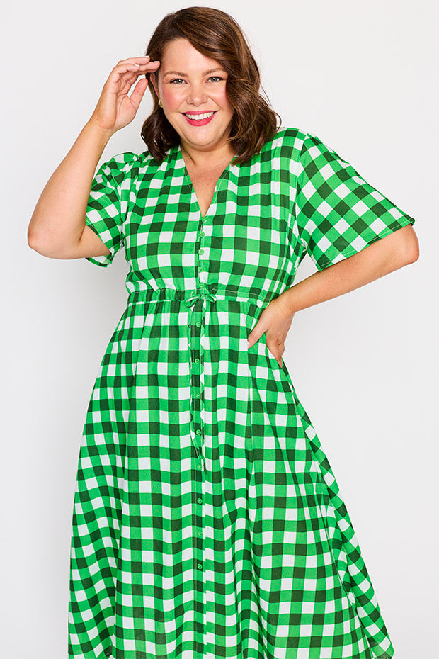 Marley Cotton Apple Gingham Dress โ Apple Gingham midi dress
