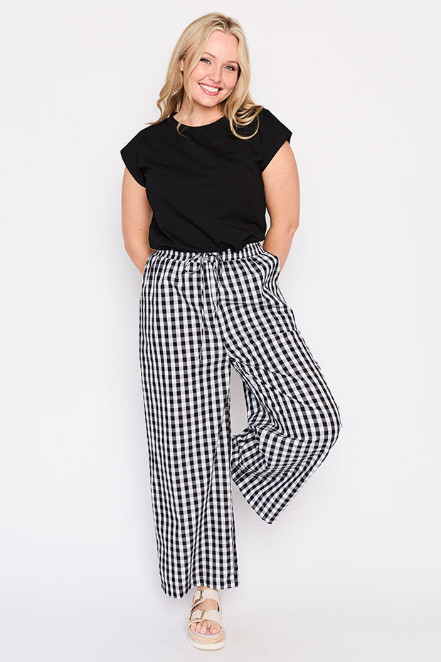 Beyond Black Gingham Pant – Black Gingham wide leg pants