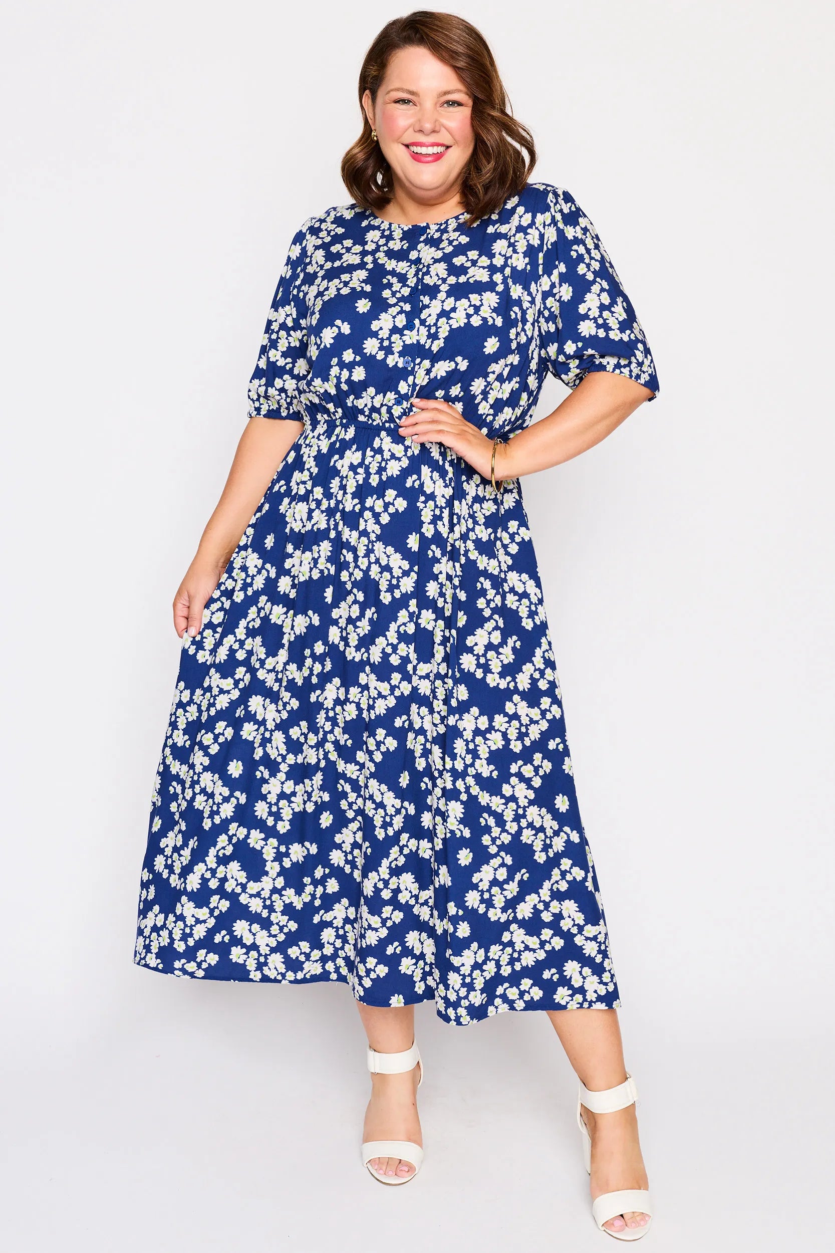 Bronwyn Blue Petal Whimsy Dress – Blue Petal Whimsy midi dress