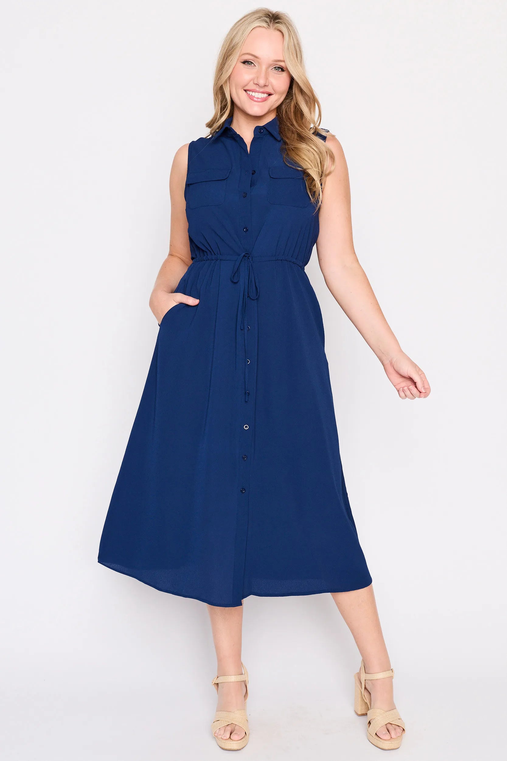 Elizabeth Navy Blue Dress โ Navy Blue midi dress