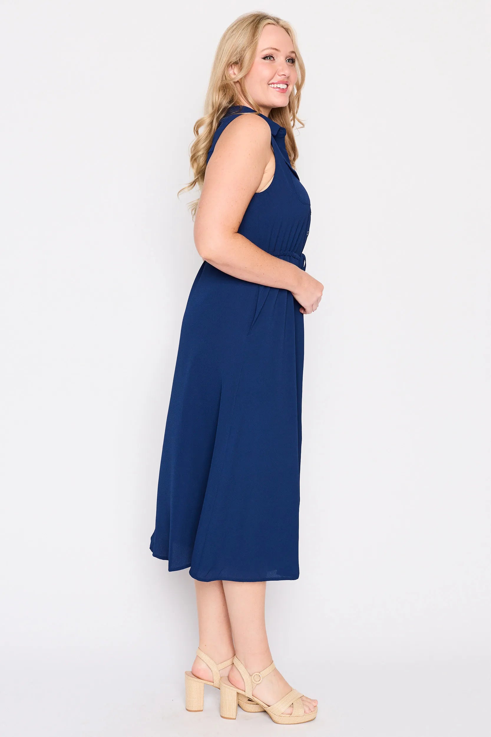 Elizabeth Navy Blue Dress โ Navy Blue midi dress