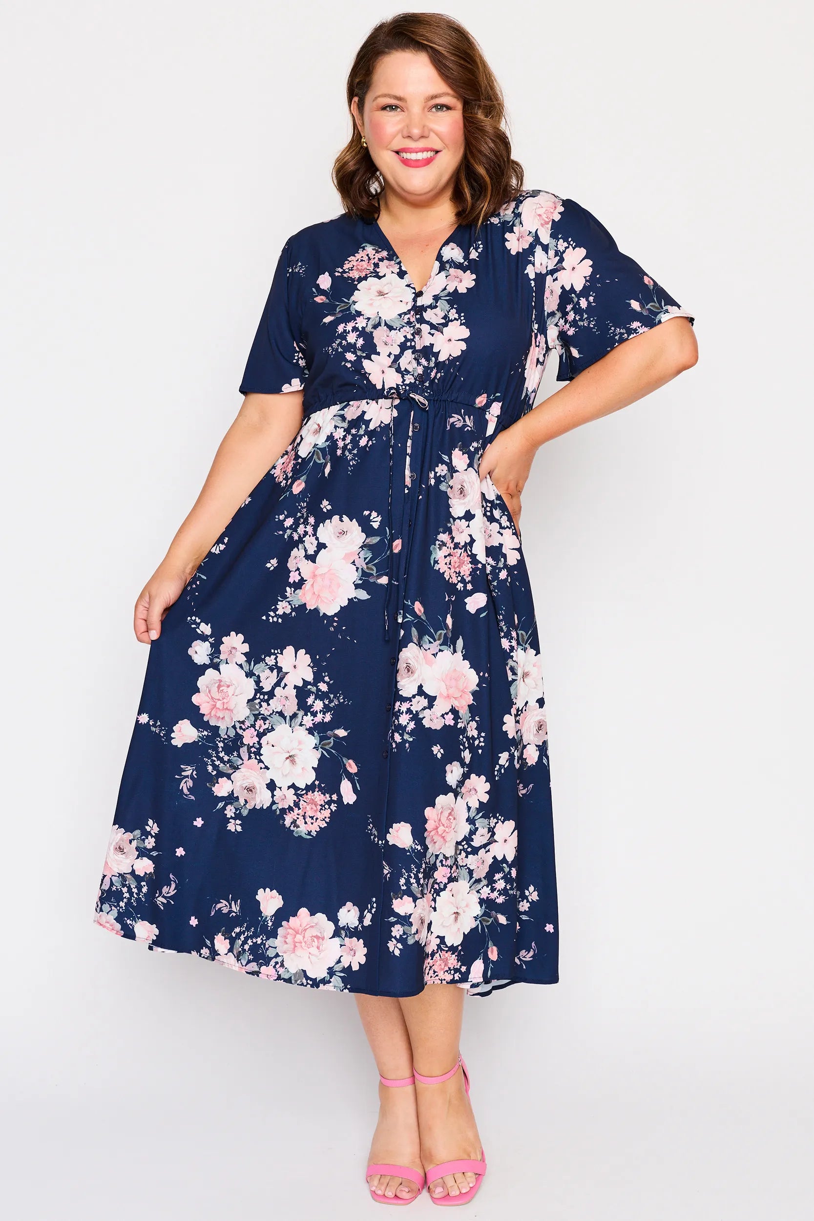 Marley Navy Floral Dress – Navy Floral midi dress