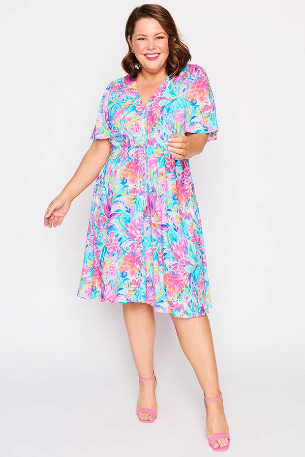 Jaz Rainbow Bloom Dress โ Rainbow Bloom knee length dress