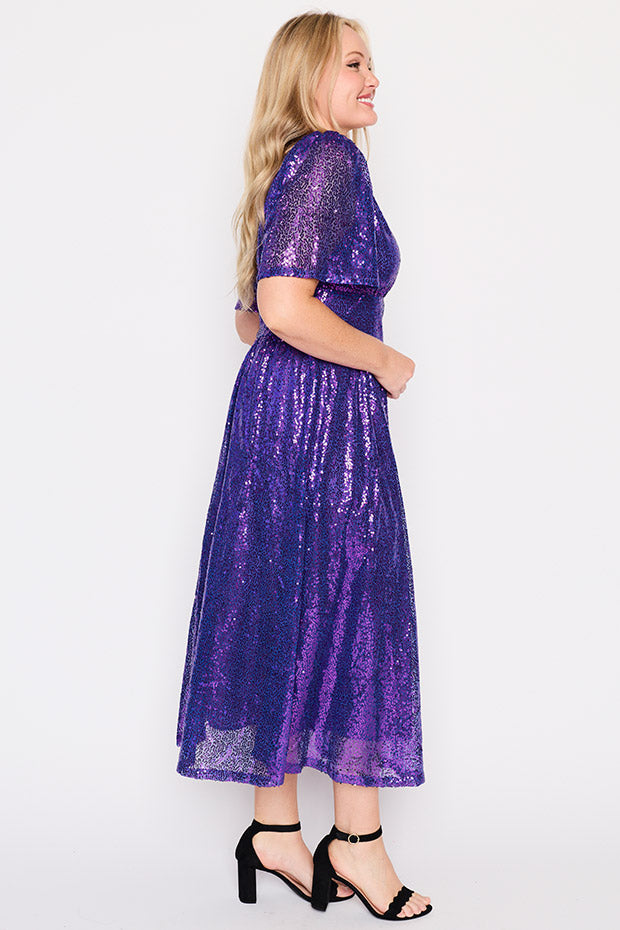 Tamie Purple Party Sequins Dress โ Purple Party Sequins midi dress