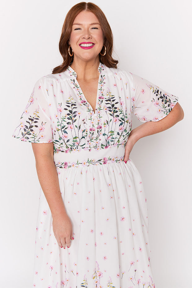 Stephanie White Dancing Clover Dress โ White Dancing Clover midi dress