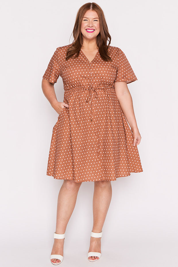 Siena Cotton Mocha Spot Dress – Mocha Spot knee length dress