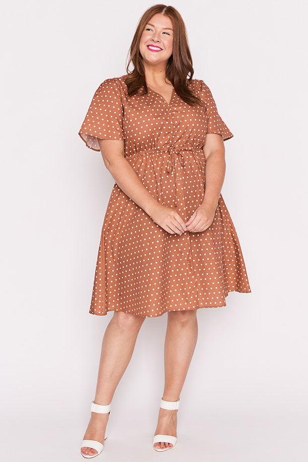 Siena Cotton Mocha Spot Dress โ Mocha Spot knee length dress