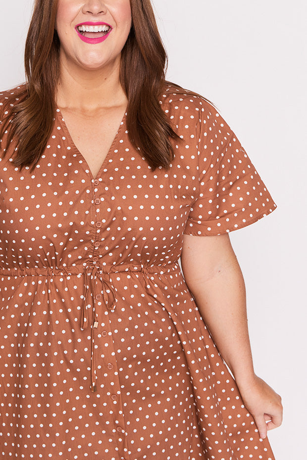 Siena Cotton Mocha Spot Dress – Mocha Spot knee length dress
