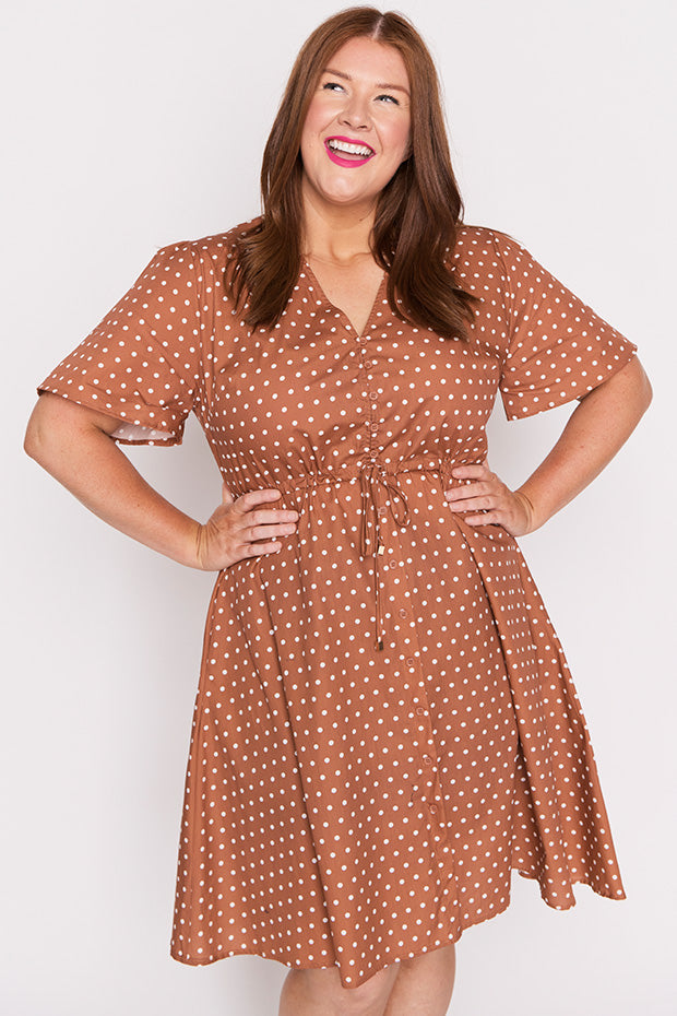 Siena Cotton Mocha Spot Dress – Mocha Spot knee length dress