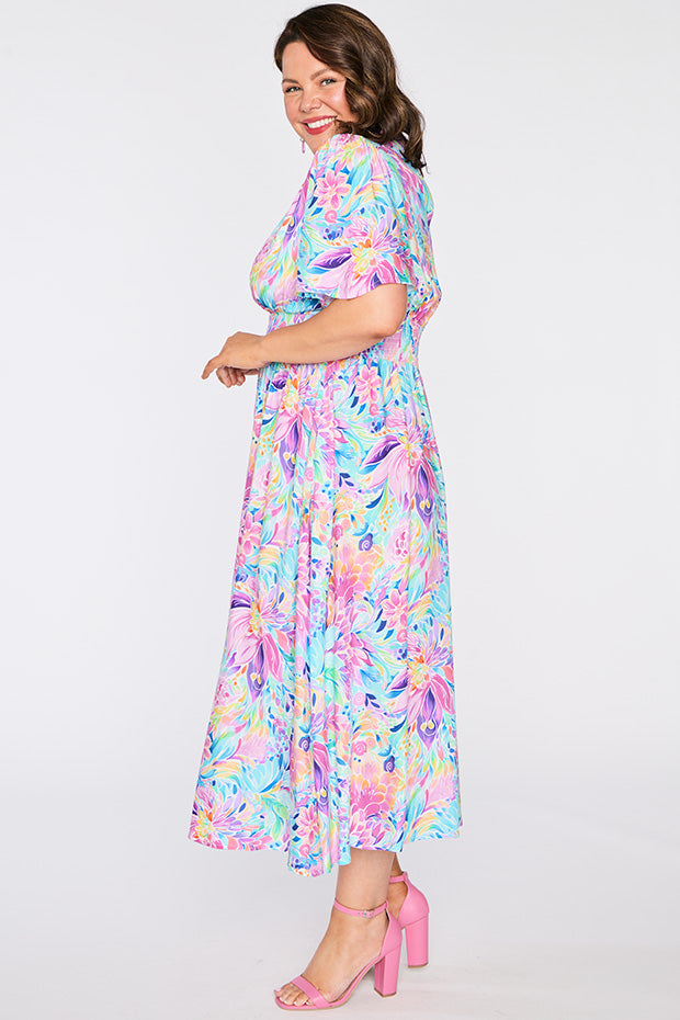 Eloise Rainbow Bloom Dress – Rainbow Bloom midi dress