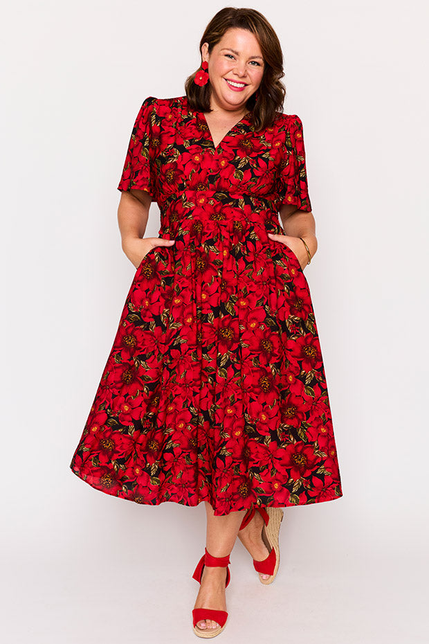 Evie Crimson Christmas Dress – Crimson Christmas midi dress