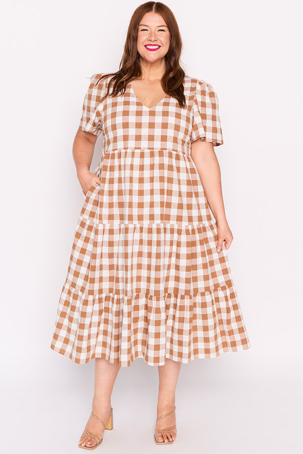 Percy Brown Gingham Dress – Brown Gingham midi dress