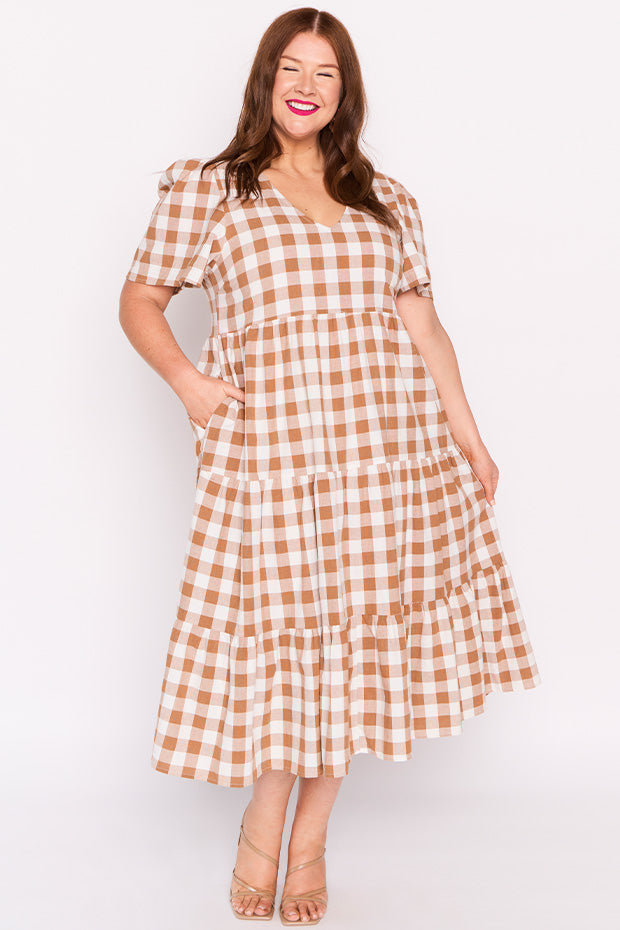 Percy Brown Gingham Dress – Brown Gingham midi dress