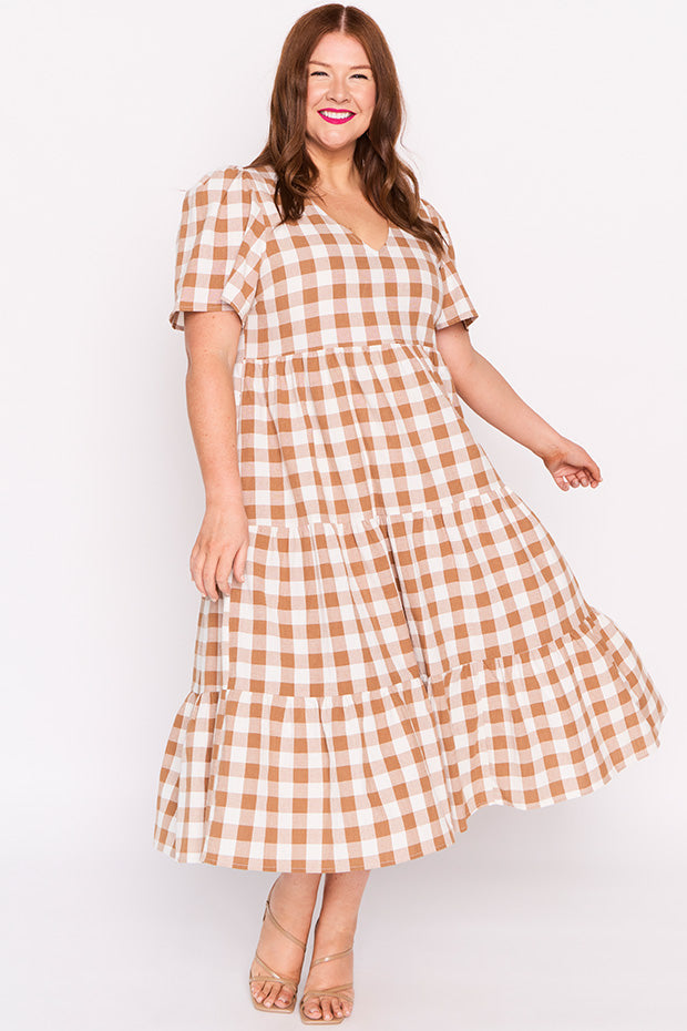 Percy Brown Gingham Dress – Brown Gingham midi dress