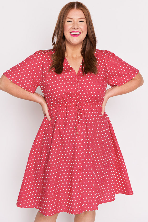 Siena Cotton Cherry Spot Dress – Cherry Spot knee length dress