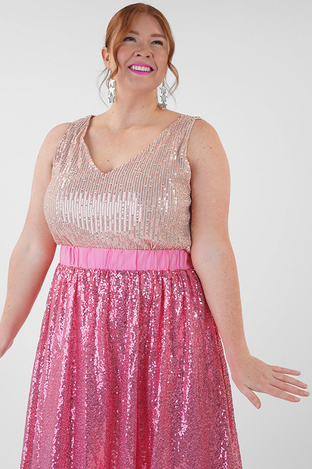 Eras Pink Sequin Skirt – Pink Sequin midi skirt