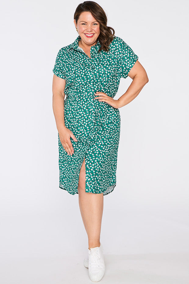 Tessa Green Floral Dress – Green Floral knee length dress