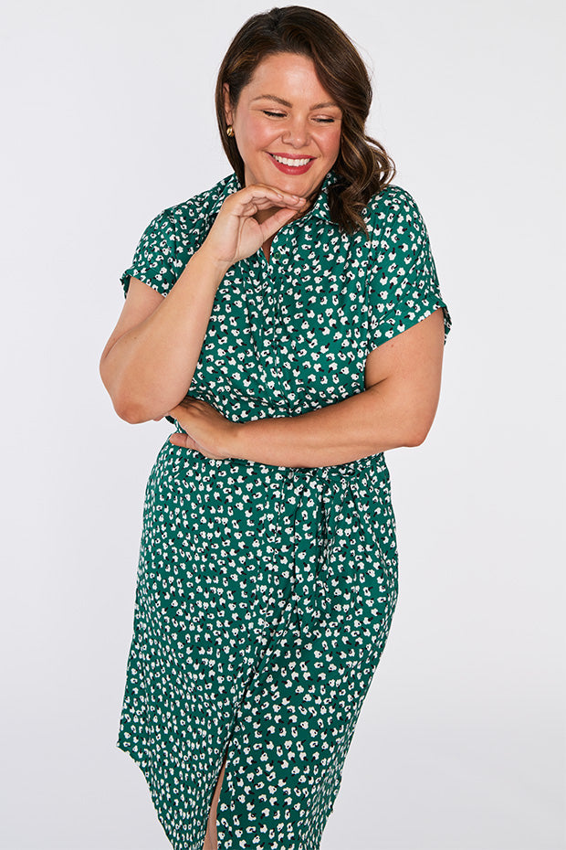 Tessa Green Floral Dress – Green Floral knee length dress