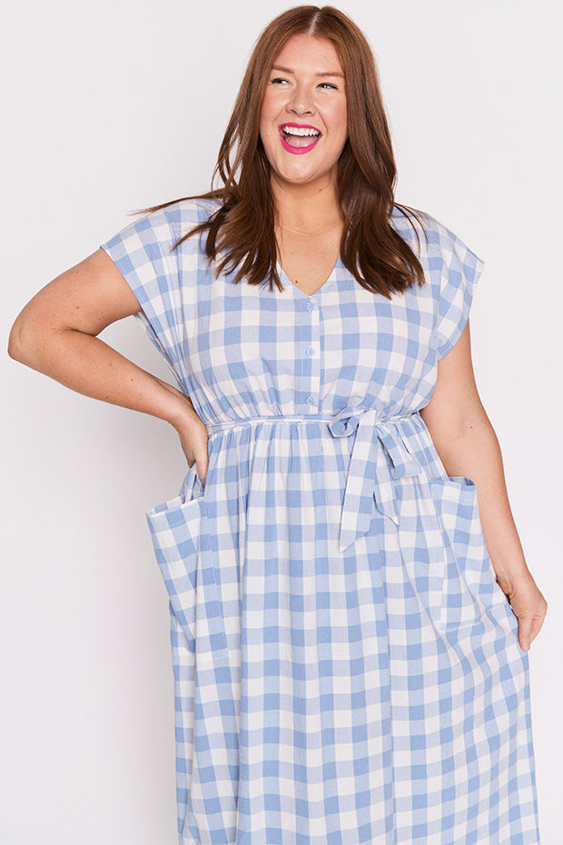 Georgie Blue Gingham Dress – Blue Gingham shirt dress
