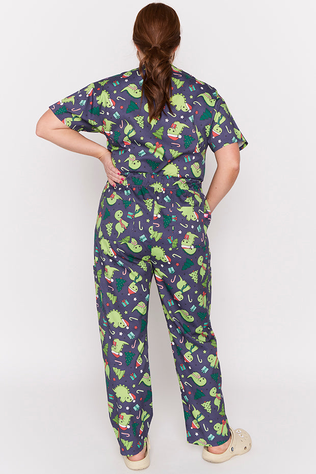 Cristina Dino Christmas Scrub Pant – Dino Christmas wide leg pants